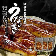 国産うなぎ 職人手焼き 炭火 うなぎ蒲焼き  約120g×3串(タレ付)