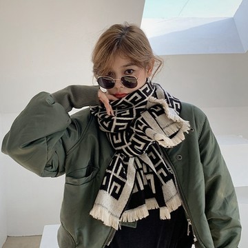 現貨-新款仿羊絨圍巾女韓版撞色秋冬保暖情侶圍脖英倫時尚長款披肩