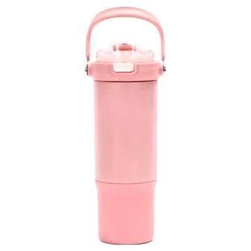 不鏽鋼手提雙層彈蓋保溫杯 900ML 316不鏽鋼  桃色  1個