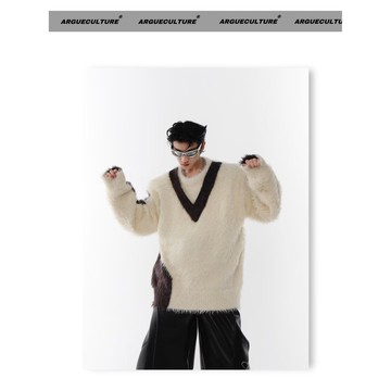 時尚潮流保暖毛衣男秋冬新款休閒寬鬆撞色長袖上衣男