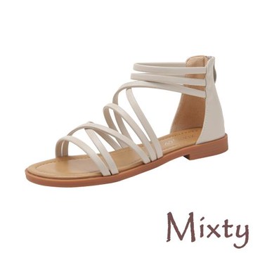 【MIXTY】交叉縷空低跟羅馬涼鞋/細緻交叉縷空線繩設計低跟羅馬涼鞋 女鞋 米