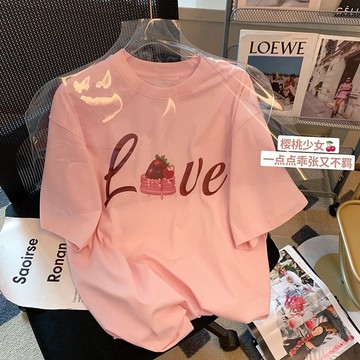 【🍒櫻桃大尺碼】M-5XL 大尺碼春夏純棉字母印花短袖T恤女3340