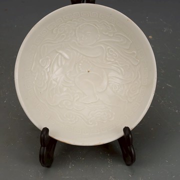 宋定窯乳白釉嬰戲紋碗古董古玩收藏真品復古瓷器老物件瓷器擺件