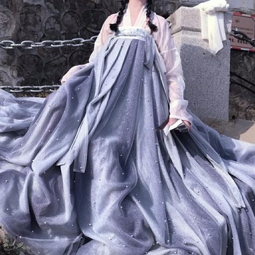 免運 新款夏季女漸變色大擺齊胸襦裙釘珠亮絲襦裙雪紡上襦超仙漢服