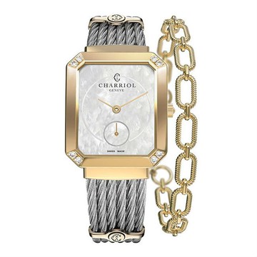 CHARRIOL夏利豪 (STREYD2.560.004) 方形真鑽小秒針金色鋼索腕錶/ 30*25.5mm｜樂天全館特惠中★指定刷卡回饋10%