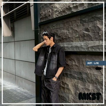 【MKST.STUDIO】美式作舊水洗短寬襯衫 街頭穿搭 休閒穿搭 短版襯衫 水洗襯衫 男生上衣 短袖襯衫