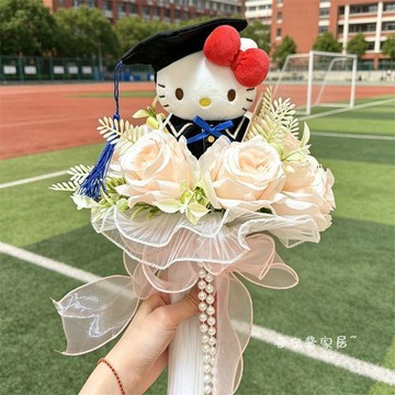 ✨臺灣出貨✨可愛爆款HelloKitty毛絨玩偶仿真花新款畢業季手捧花送女生禮物