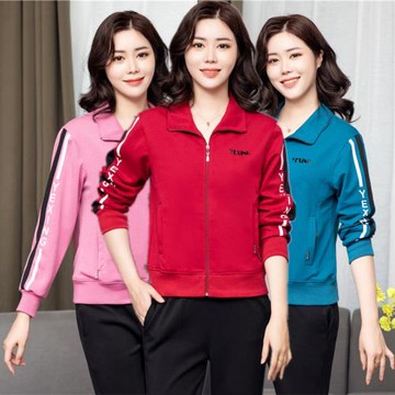 春秋新款中老年運動裝上衣女媽媽休閑外套寬松女士運動服長袖秋裝