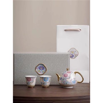 德化琺瑯彩手工掐絲銀貴妃壺家用小泡茶壺陶瓷中國風中式壺1壺2杯