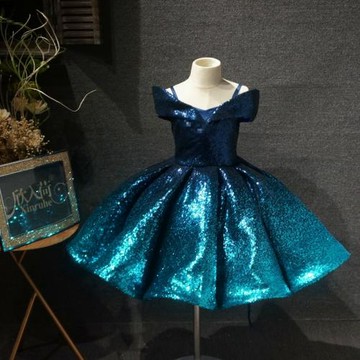 欣入荷短款漸變亮片畢業典禮快樂主持唱歌女童演出服禮裙攝影走秀