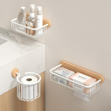 ??快速出貨 可開發票 原木紙巾架浴室日系紙簍洗臉巾置物架卷紙架化妝品收納架瀝水網籃