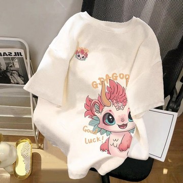 新款龍年限定白色短袖t恤女寬松打底衫百搭上衣國潮春夏