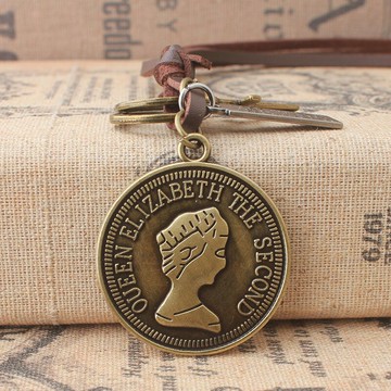 歐美外貿毛衣鏈文藝朋克長款項鏈毛衣鏈女皇圓形吊墜掛鏈絨皮繩鏈