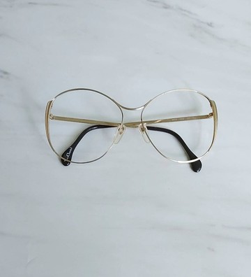 1960's Zeiss YvesChantal 西德製 亮金色大圓弧金屬古董眼鏡框