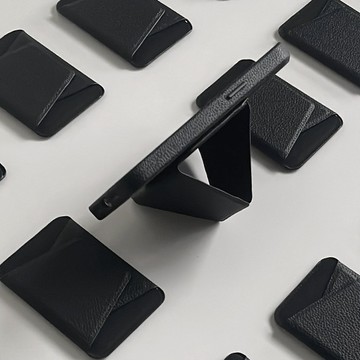 APIOU  二合一 黑色荔枝紋磁吸支架皮革卡夾 (支援MagSafe) 支架 鈔票夾