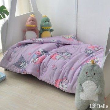 【Great Living格蕾寢飾】[超值組合]La Belle My Melody & KUROMI白粉天使 海島針織兒童抗菌暖暖被105*135CM+大容量洗衣袋