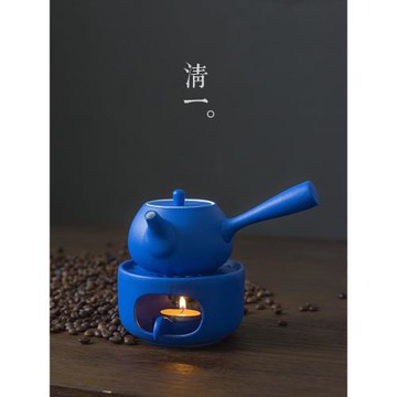家用日式克萊因藍側把壺茶壺蠟燭煮茶爐加熱底座溫茶器簡約泡茶壺