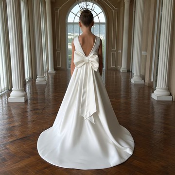 緞面花童禮服長版優雅拖尾 適合婚禮 生日 音樂會