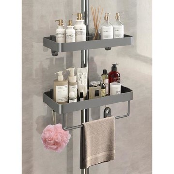 花灑置物架免打孔衛生間淋浴架子升降桿支架浴室花灑桿沐浴露托盤