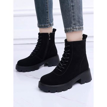 馬丁靴女磨砂厚底媽媽鞋子短靴