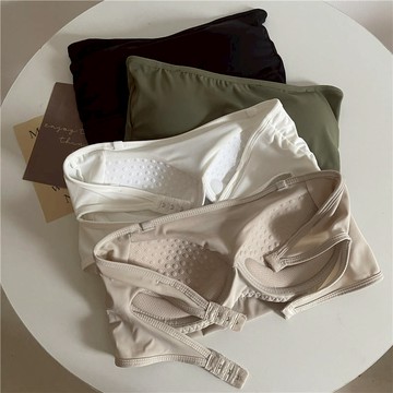 平口寬版後扣果胸【9820 】韓系女裝批發 春夏新款韓系INS性感貼身無痕美胸美背內衣 隱形內衣 小可愛 無鋼圈內