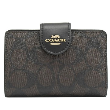 COACH C0082 馬車LOGO字母造型零錢中夾.深咖