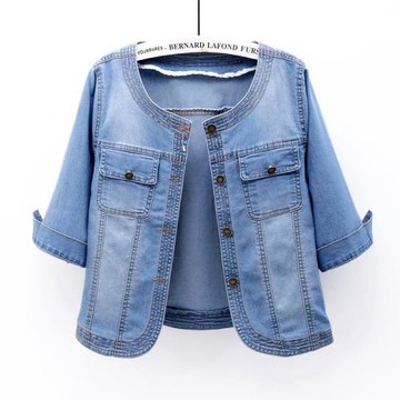 2024春夏薄款彈力牛仔外套女短款修身五分袖百搭坎肩外穿披肩上衣