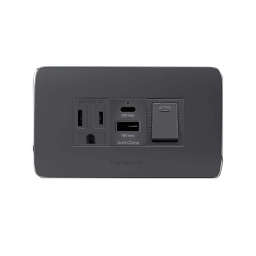 EZ CHARGER 國際牌(R)Panasonic(R) Risna(R)面板-磐石25W USB(A+C)+磐石AC安全插座+國際牌(R)開關/灰