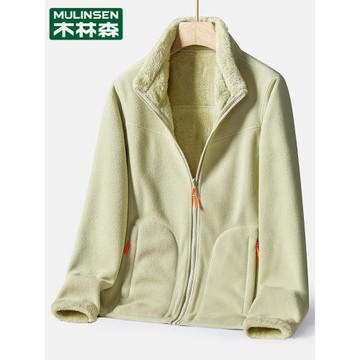 木林森秋冬季雙面穿珊瑚絨抓絨衣女加厚保暖沖鋒衣內膽搖粒絨外套