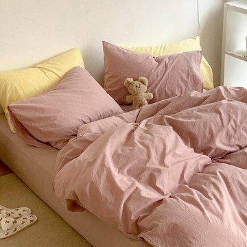 水洗棉全棉三件套純色簡約床單純棉少女心四件套被套1.5m1.8床笠