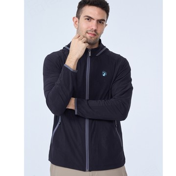 Wildland荒野-男彈性仿棉感易去汙壓花外套-黑色