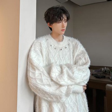 美式復古毛絨針織衫男女秋冬新款休閑寬松慵懶風軟糯網紅毛衣洋氣