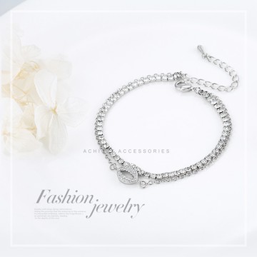 AchiCat層次手鍊鑽鍊 正白K 生日禮物熱情迷唇唇印滿鑽雙鍊手鍊 銀色款 H7043