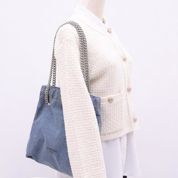 BALENCIAGA 巴黎世家 742942 CRUSH TOTE 水洗牛仔布托特鍊包.藍S