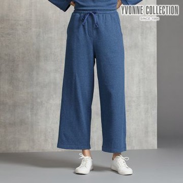 YVONNE 以旺傢飾 刷毛花紗長褲-藍