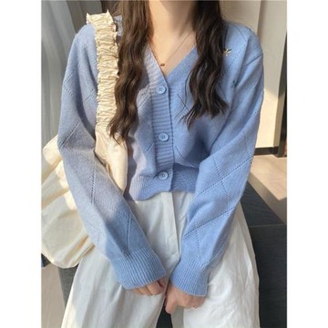 甜辣妹毛衣外套女設計感小眾高級針織衫開衫春季新款別致短款上衣