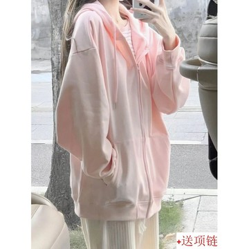 【M-5XL大尺碼】大尺碼女裝 連帽衛衣 帽t 長袖上衣 寬鬆顯瘦 美式粉色開衫外套衛衣可愛新款韓版帽衛衣寬鬆慵懶春秋薄