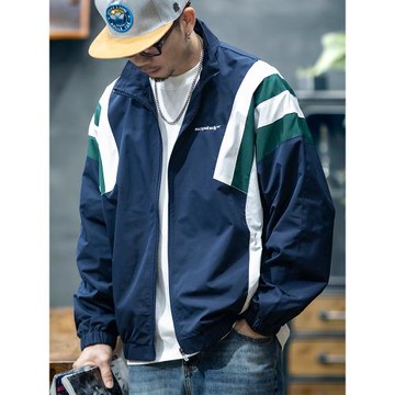 秋季新款立領運動夾克外套男寬松潮牌大碼男士春秋拼接美式沖鋒衣