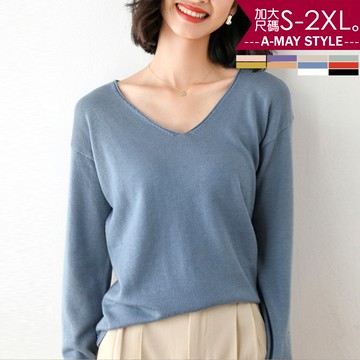 加大碼-粉嫩馬卡色系長袖針織上衣(S-2XL)【XNA1521】＊艾美時尚(現+預)