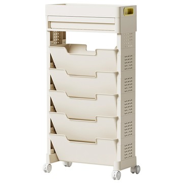 AOTTO大容量移動附抽屜五層收納書架(兒童收納 推車 文具收納 層架)白色