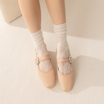 水鑽方釦魔鬼氈平底瑪麗珍鞋 粉 FF13-8PN