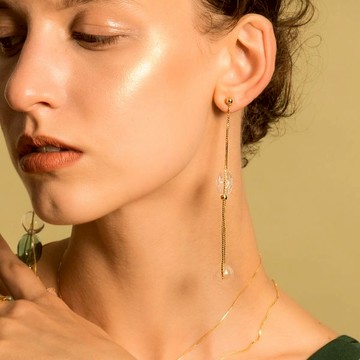 SLOW ROVER｜氣泡星雲 單邊長耳環-厚鍍14K金 - 耳夾款