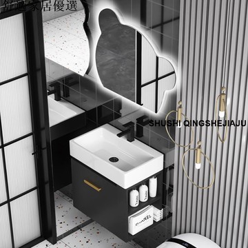 免運 破損包賠償 可開發票 實木側邊收納綜合柜浴室柜陶瓷盆一體洗手盆柜組合小戶型洗漱臺池