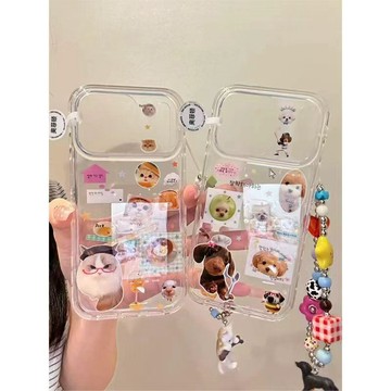 插畫情侶貓狗適用iPhone16/17promax手機殼蘋果15透明14高透12/13