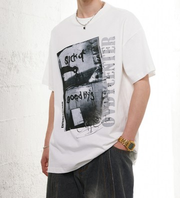 FINDSENSE X 2023 街頭時尚潮流 男士 塗鴉字母 寬鬆 半袖短T  圖案T 特色短T 學生T 情侶T