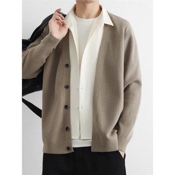 假兩件拼接韓系襯衫領外套男秋季穿搭毛衣簡約復古疊穿針織衫上衣