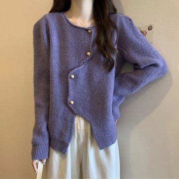 大碼遮肚子不規則開衫長袖毛衣女秋冬胖妹妹寬松顯瘦慵懶風針織衫