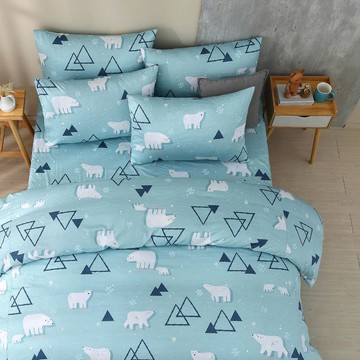 雙人薄被套加大床包組/美國棉授權品牌 / 哈肯小熊 [鴻宇] 台灣製 - 2507藍