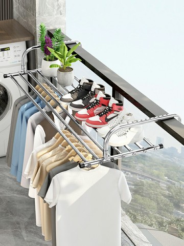 陽臺晾衣架神器多功能窗外晾曬架防盜網曬枕頭鞋子掛架伸縮晾衣架