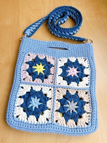 日系祖母方格4格編織袋 莫蘭迪色系+ 黛藍配奶油黃